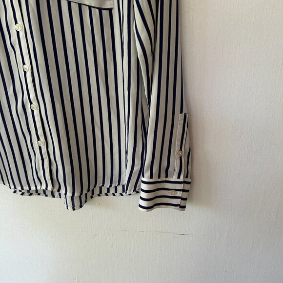 Express Portofino Shirt Womens Small Blue Striped Collared Button Front Nautical - Picture 2 of 7